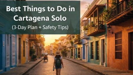 Solo traveler exploring the Walled City in Cartagena Colombia