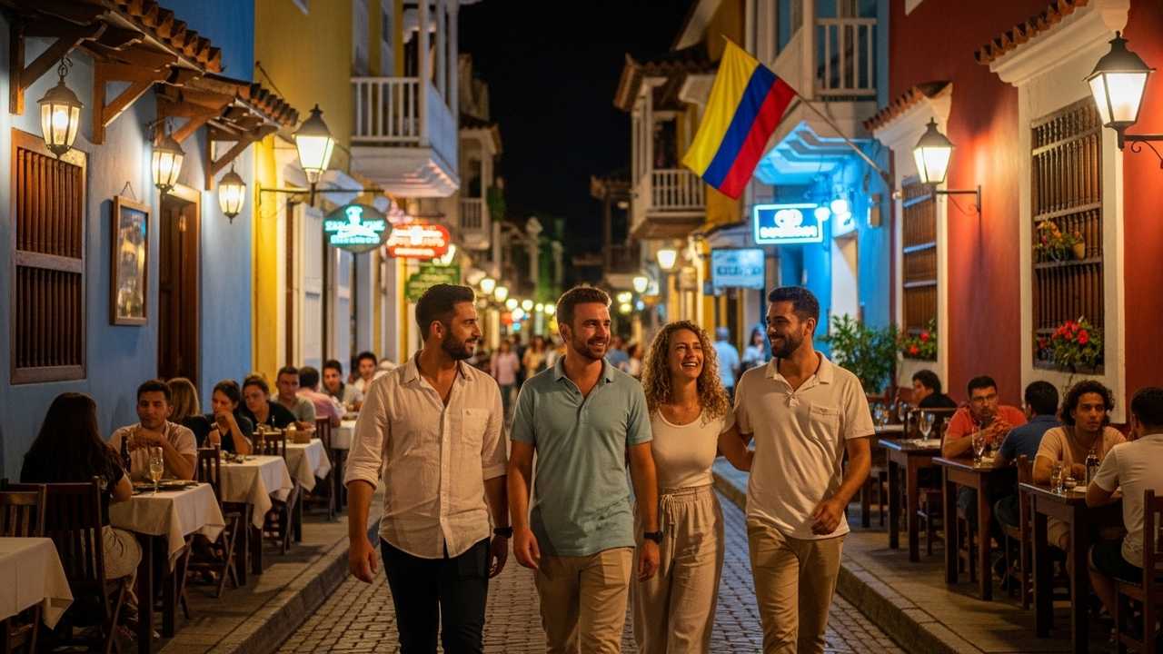 Tourists walking safely at night in Getsemaní Cartagena