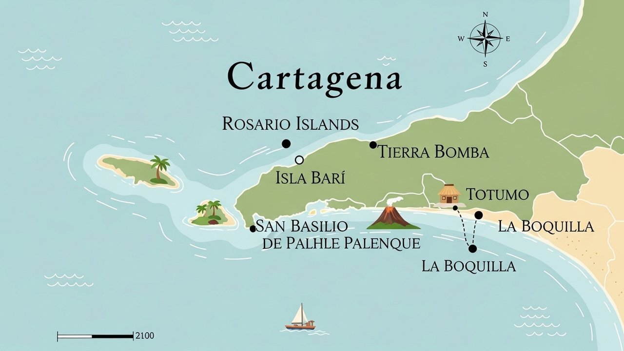 Map showing best day trips from Cartagena Colombia