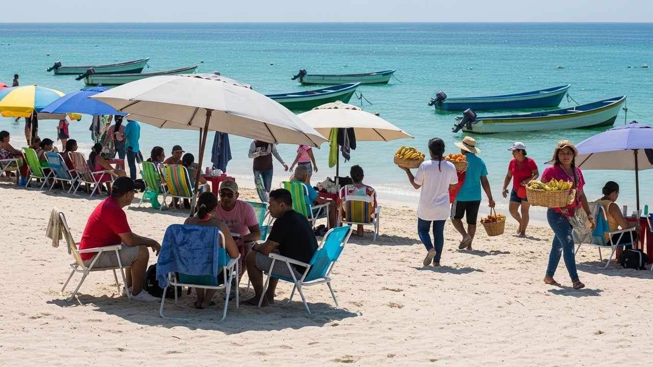 Playa Blanca Isla Baru beach day trip from Cartagena with visitors relaxing
