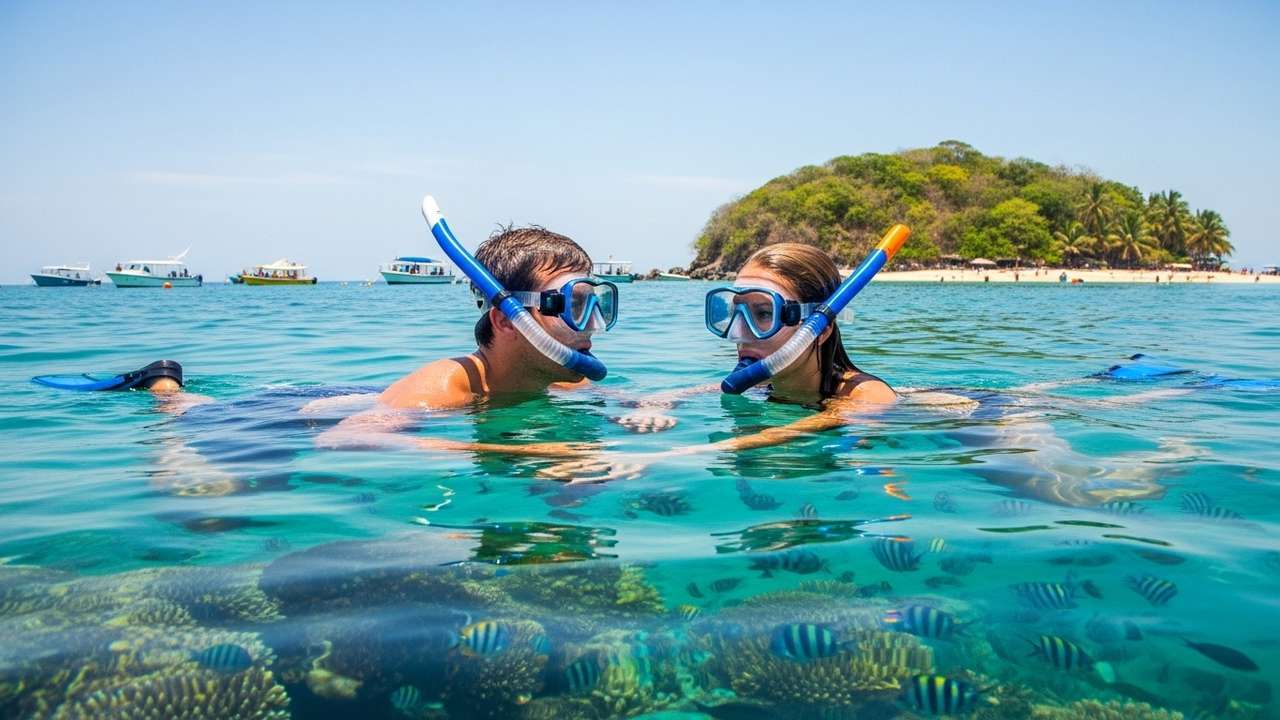 Rosario Islands snorkeling day trip from Cartagena with tourists in clear water