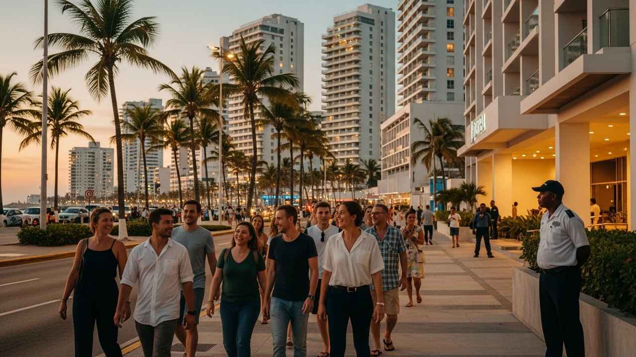 Bocagrande Cartagena safe neighborhood with tourists walking near hotels