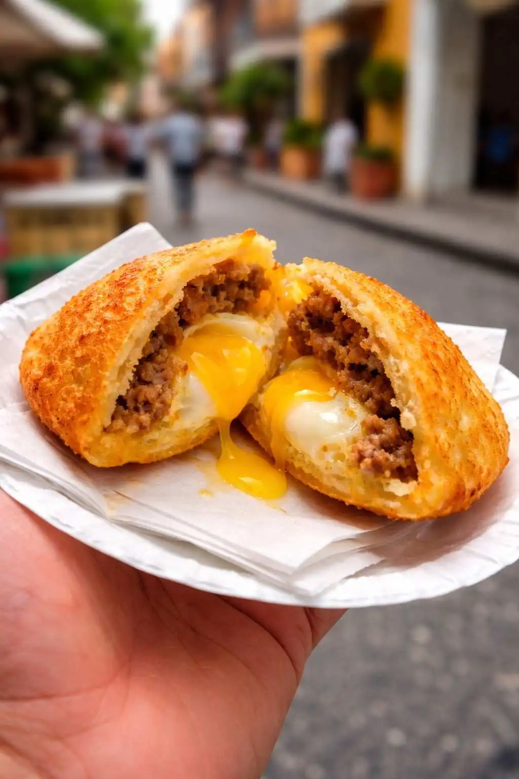 arepa de huevo street food cartagena colombia