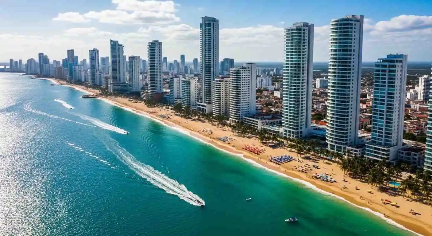 Bocagrande skyline and beach in Cartagena Colombia