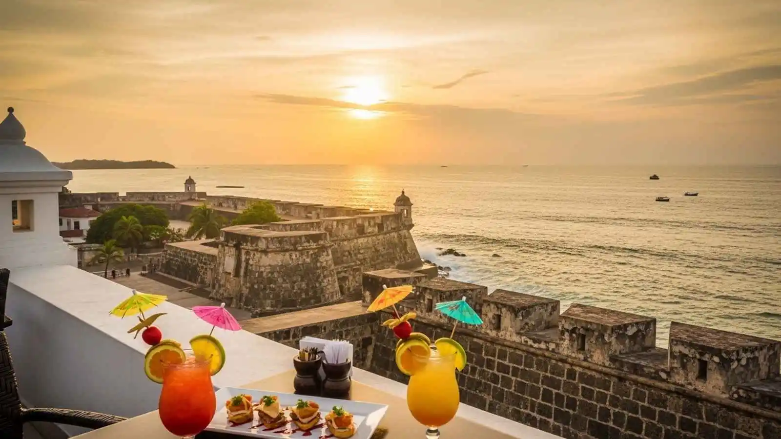 rooftop restaurant in cartagena with sunset ocean view
