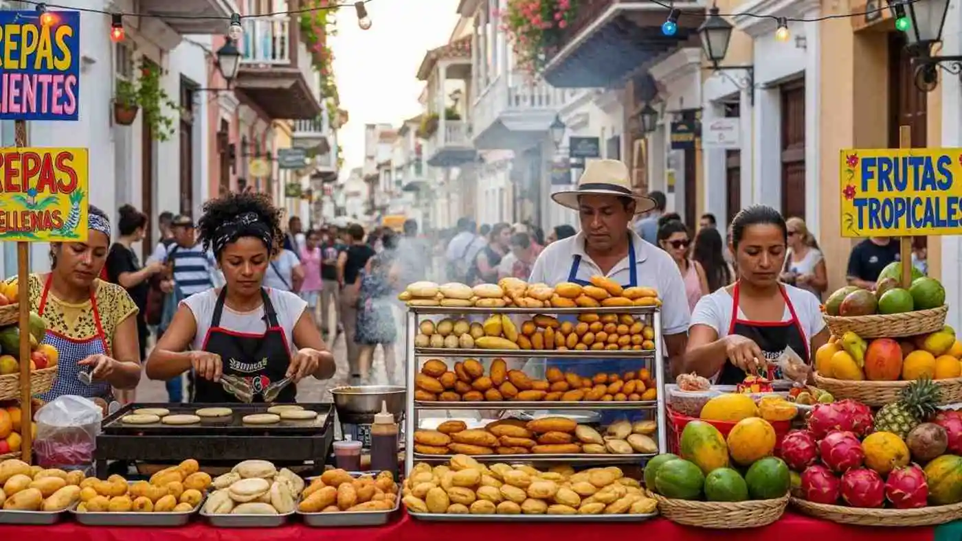 street food vendors selling arepas in cartagena