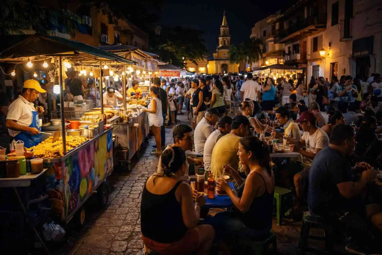 street food stalls in getsemani cartagena at night
