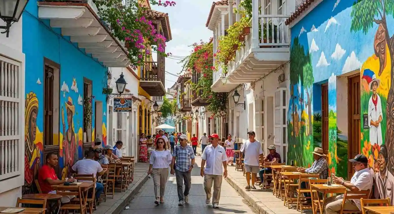 colorful street murals in Getsemani Cartagena Colombia