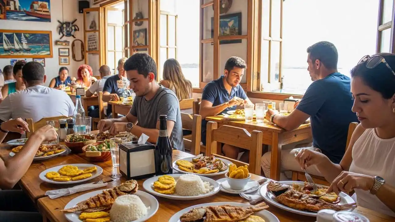 Laguna Azul Cartagena cheap seafood restaurant fried fish coconut rice