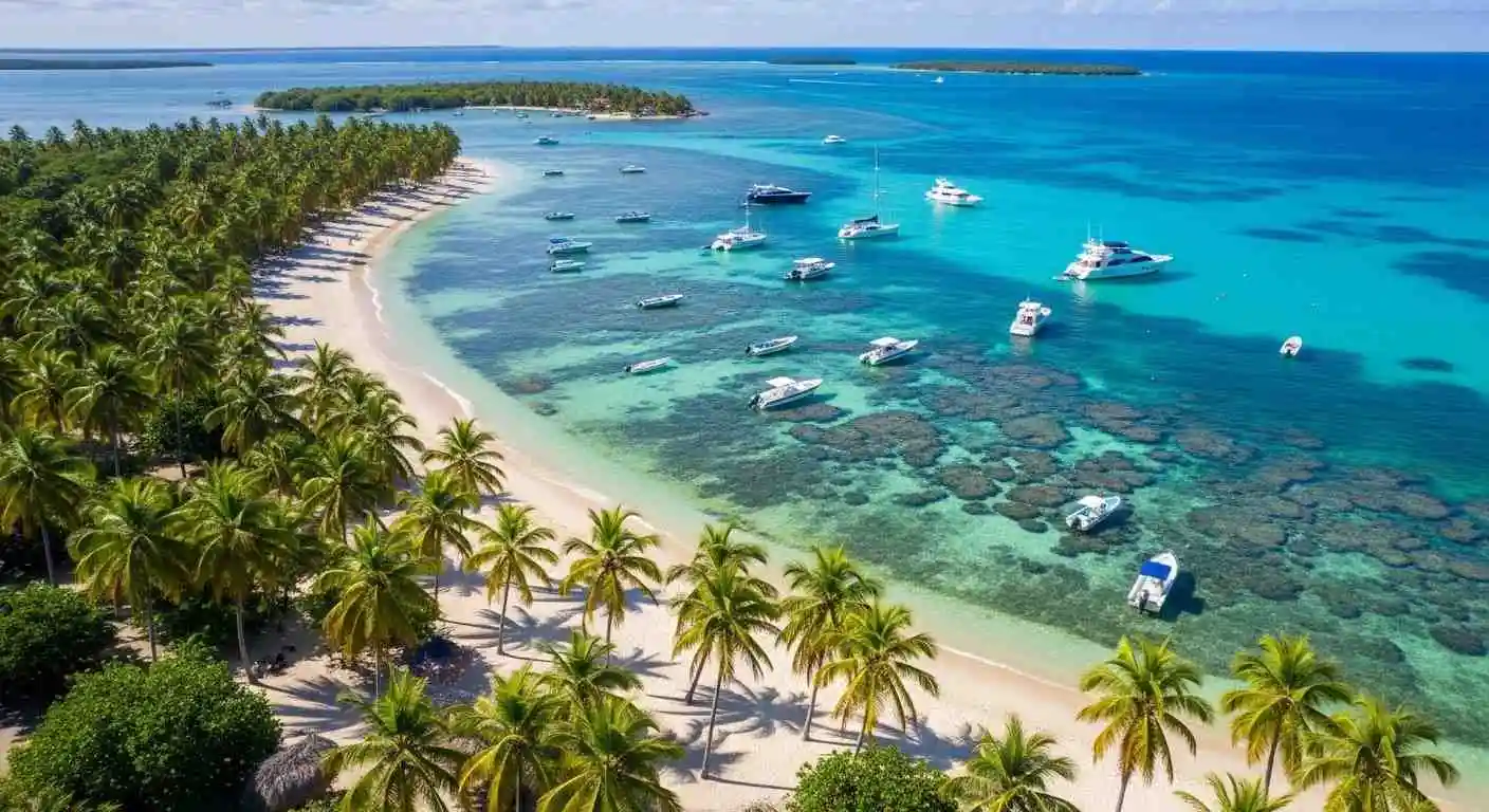 Clear turquoise water and white sand beach in Rosario Islands near Cartagena