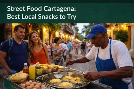 street food cartagena vendors selling arepa de huevo in historic center