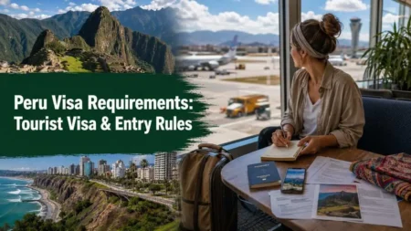 Traveler planning Peru visa requirements with passport and travel documents
